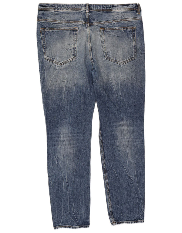 Zara Mens Jeans Slim Distressed EU 46 XL W36 L28 Azul Algodão
