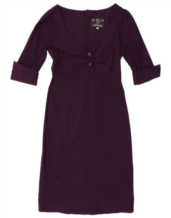 COLLECTIF Vestido feminino manga 3/4 com bainha UK 14 grande roxo