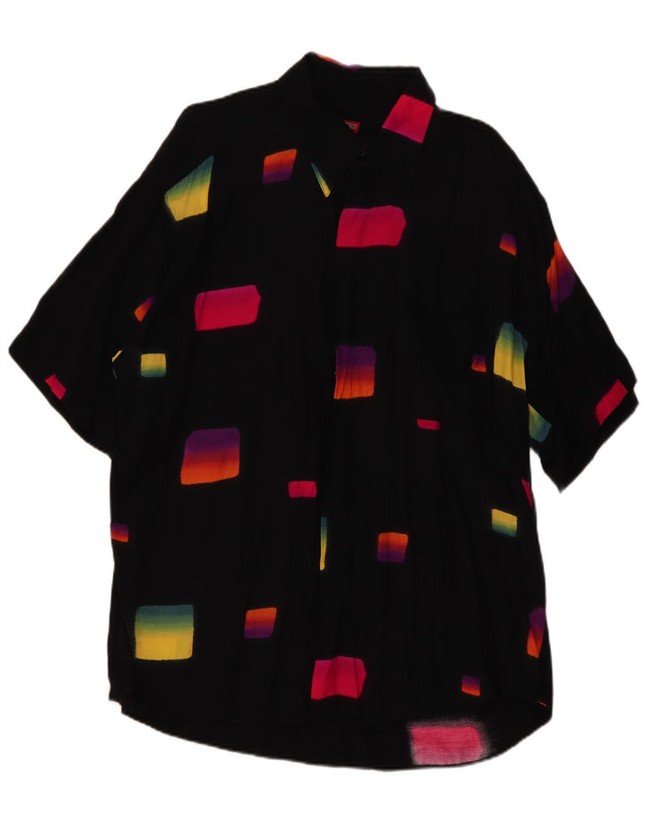 Camisa masculina de manga curta Tipo'S 2XL viscose geométrica preta