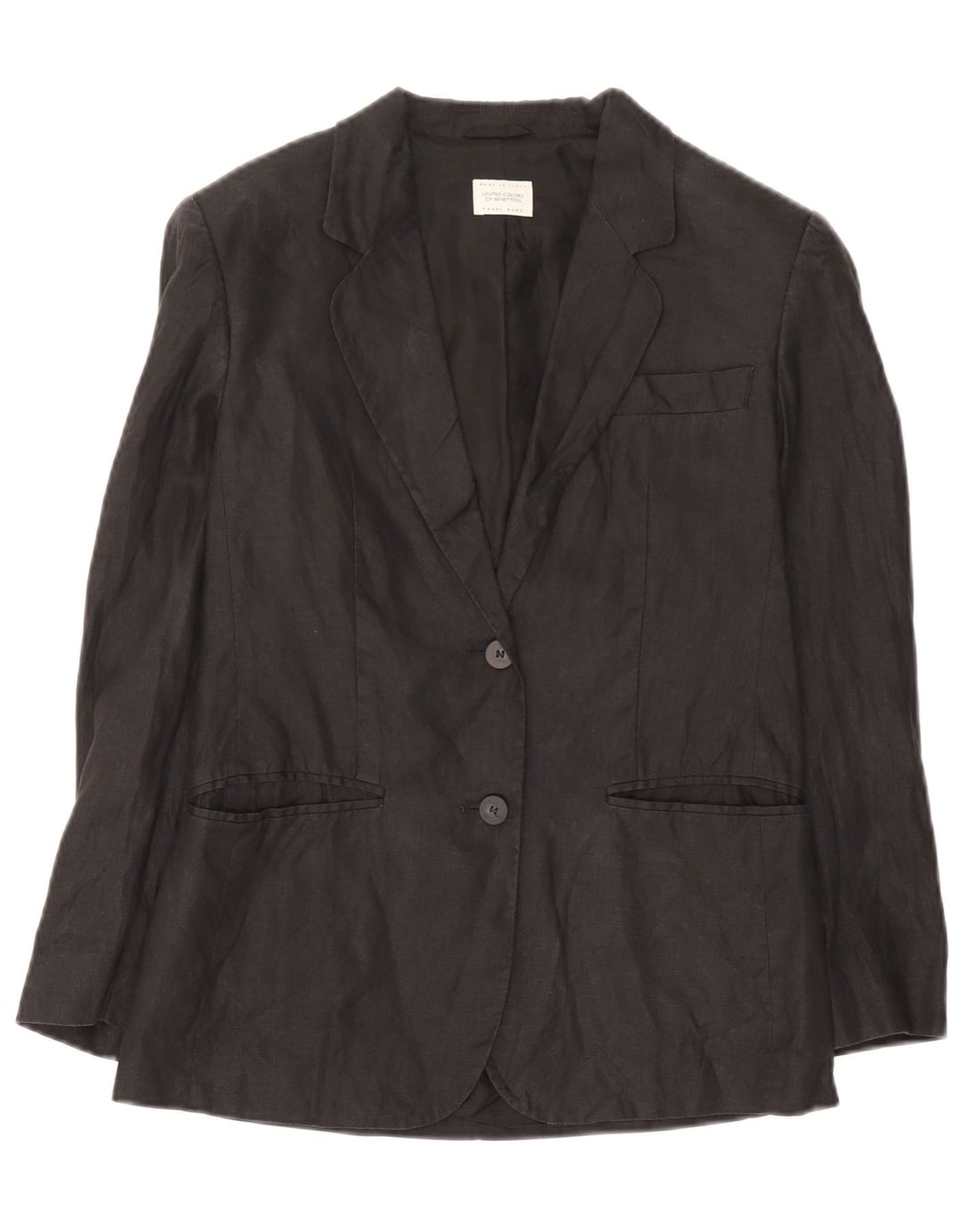 Jaqueta blazer feminina de 2 botões Benetton IT 40 linho preto pequeno