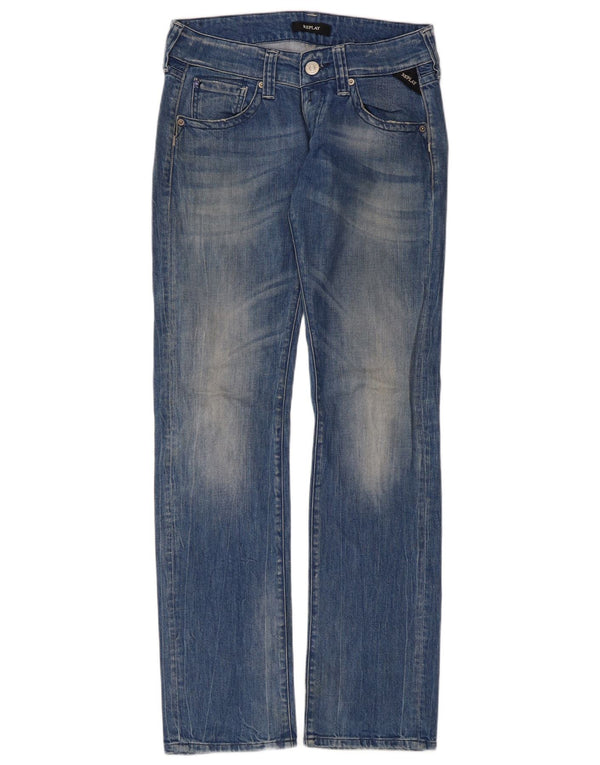 Calça jeans feminina Replay Newswenfani com ajuste relaxado W26 L32 algodão azul