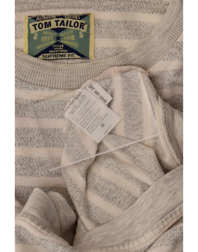 TOM TAILOR Womens Oversized Sweatshirt Jumper UK 14 Medium Grey Striped Vintage Tom Tailor and Second-Hand Tom Tailor from Messina Hembry 