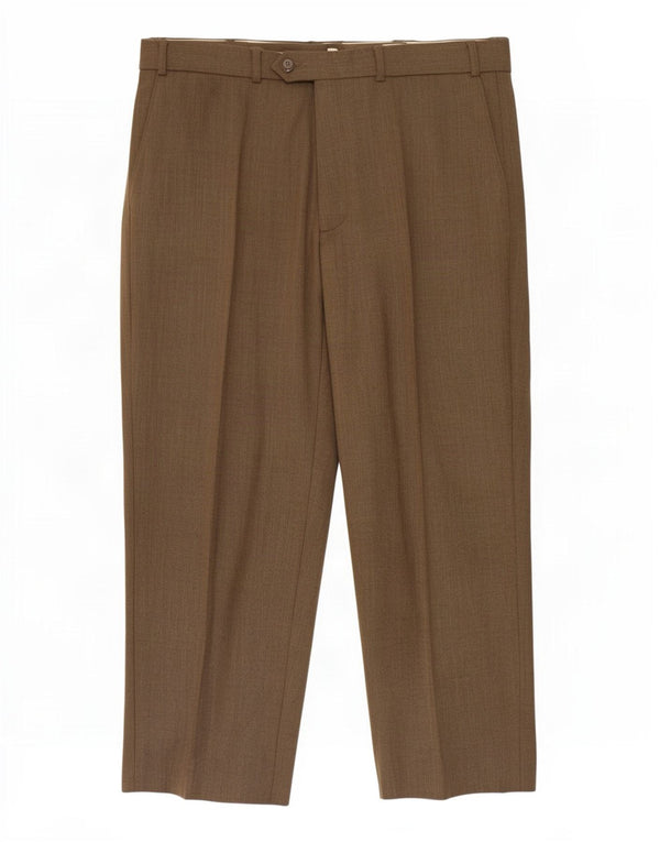 Calça masculina de terno reto Marks & Spencer W38 L29 poliéster cáqui