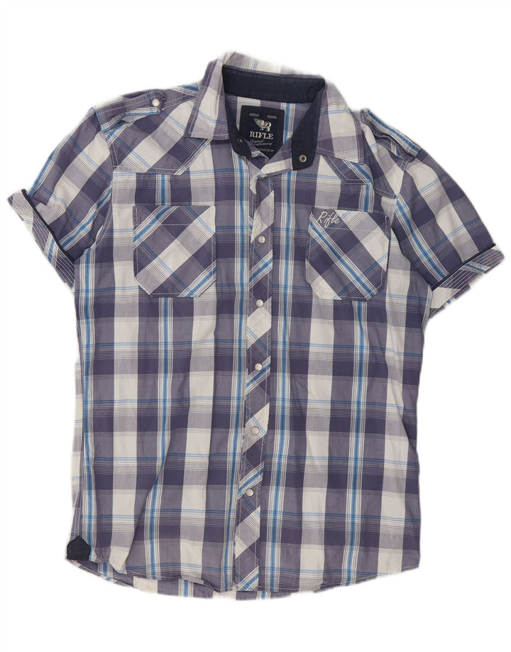 Camisa masculina de manga curta Rifle xadrez azul grande