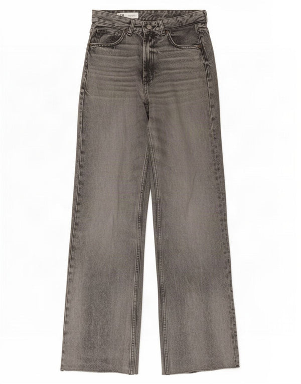 Zara Jeans feminino cintura alta com perna larga UE 38 pequeno W28 L34 cinza
