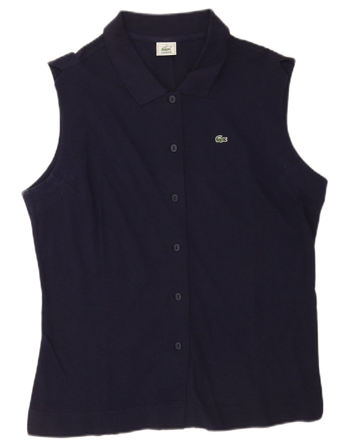 Camisa feminina sem mangas Lacoste tamanho 46 XL azul marinho algodão
