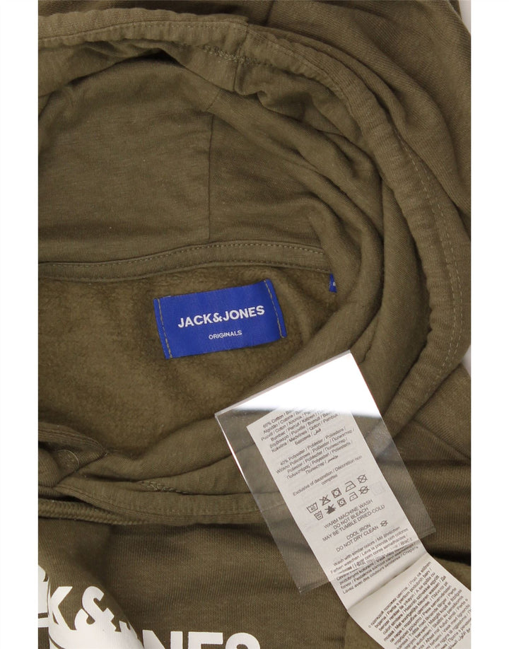JACK & JONES Mens Graphic Hoodie Jumper Small Khaki Cotton Vintage Jack & Jones and Second-Hand Jack & Jones from Messina Hembry 