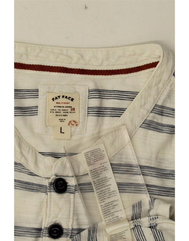 Camiseta masculina Fat Face Top grande algodão listrado branco