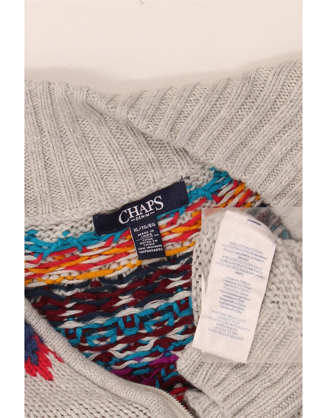 Suéter cardigã feminino CHAPS Reino Unido 18 XL cinza Fair Isle algodão