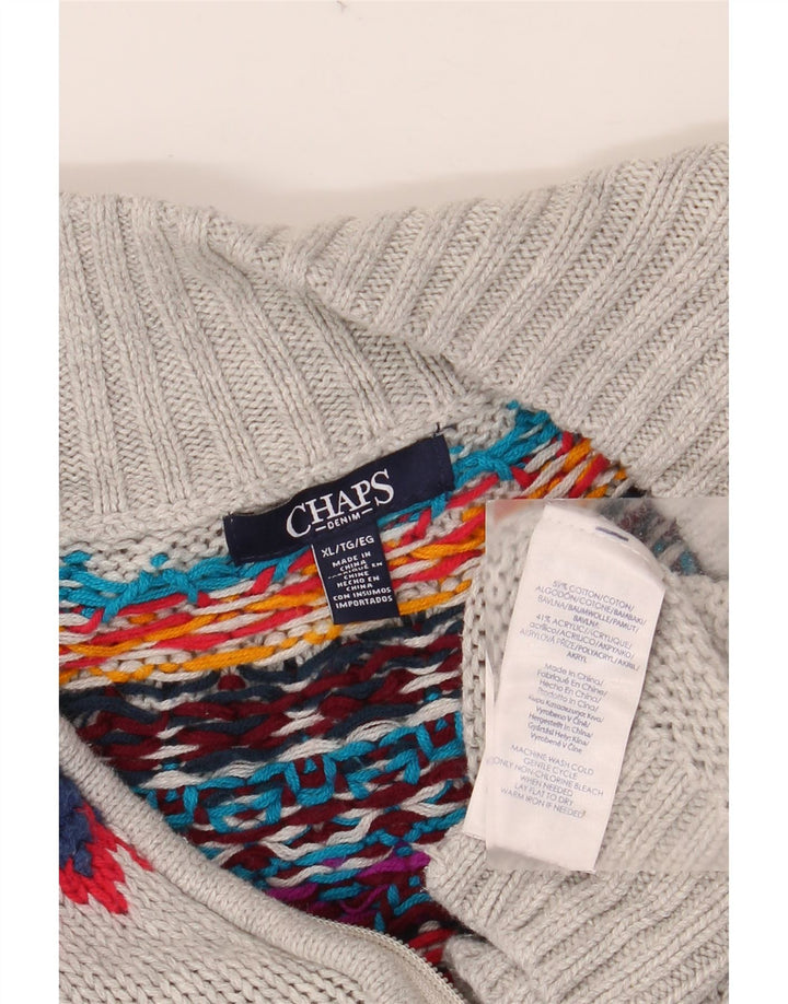 Suéter cardigã feminino CHAPS Reino Unido 18 XL cinza Fair Isle algodão