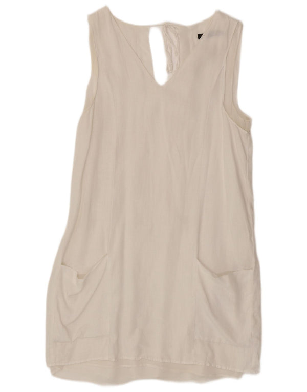Vestido feminino sem mangas Zara UK 10 pequeno linho branco