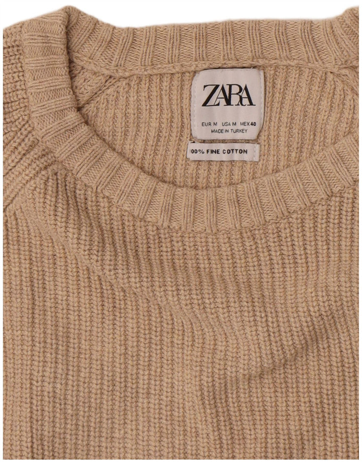 Zara Suéter masculino com gola redonda e algodão bege médio