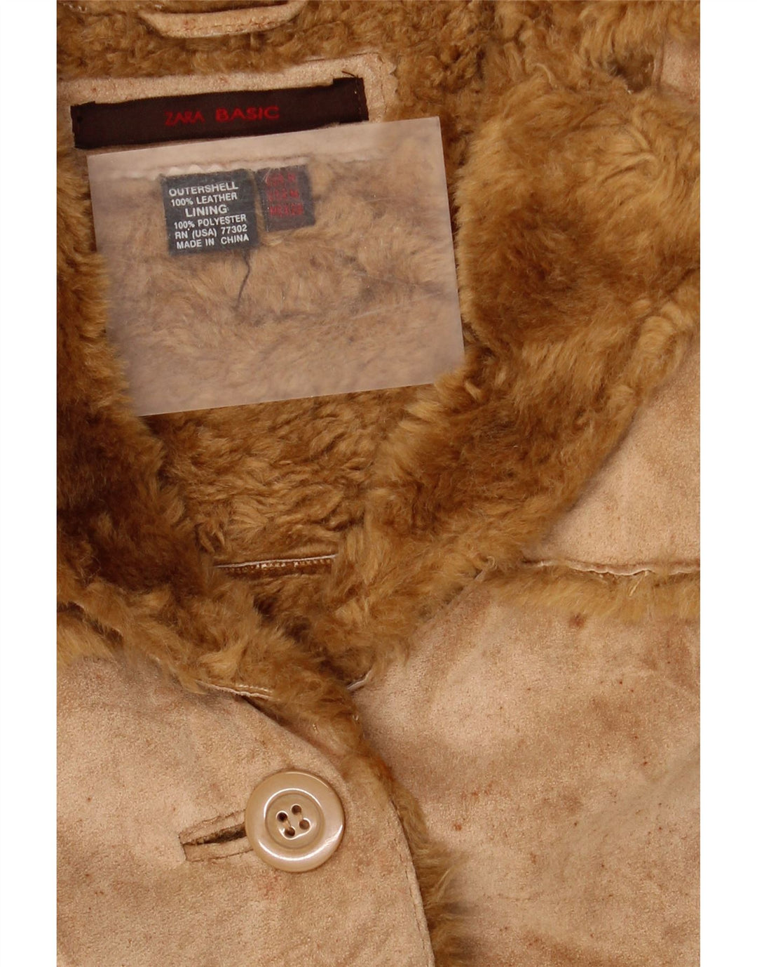 Zara Womens Shearling Jacket Reino Unido 14 Couro Bege Médio