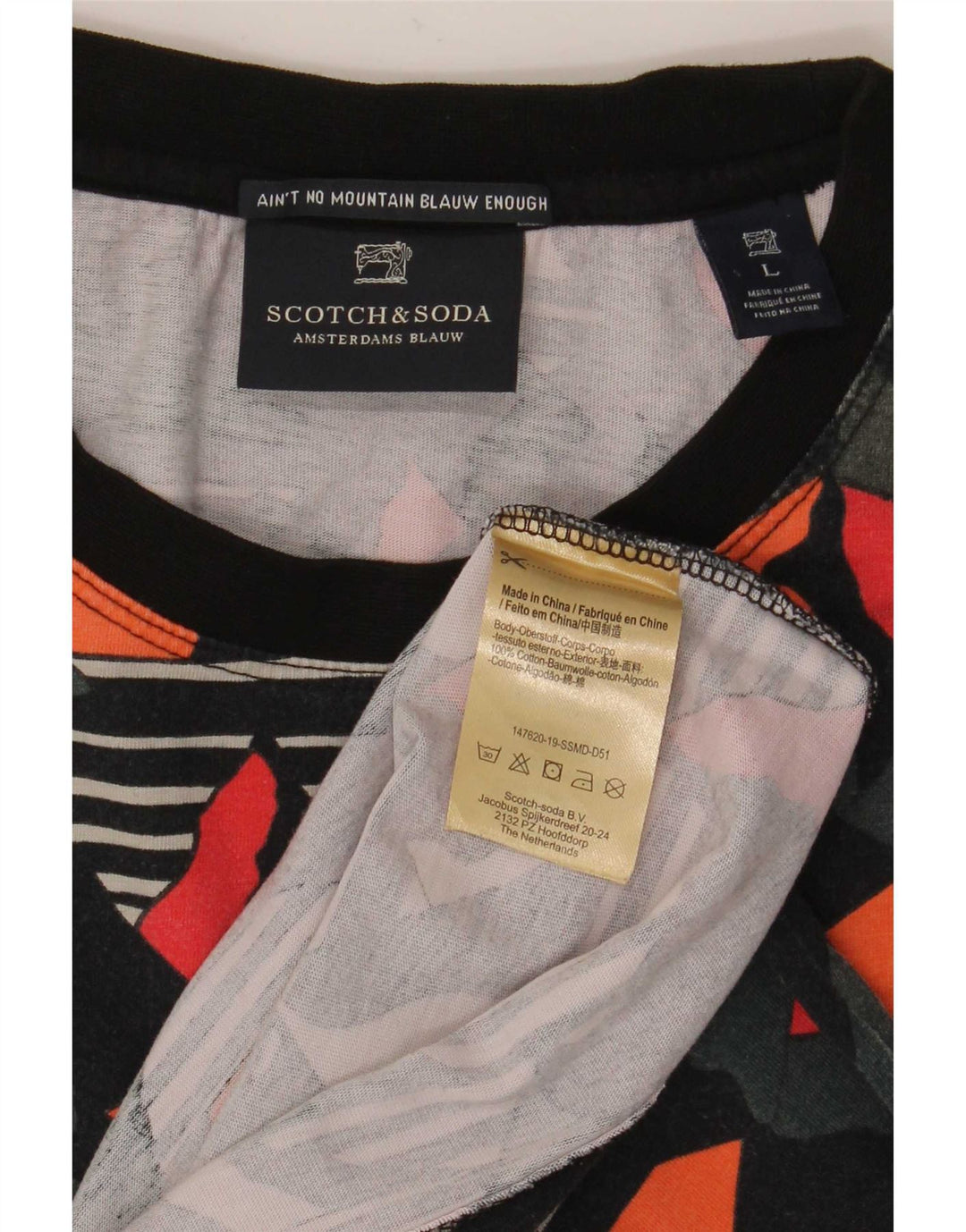 Scotch & Soda Camiseta masculina grande de algodão geométrico multicolorido
