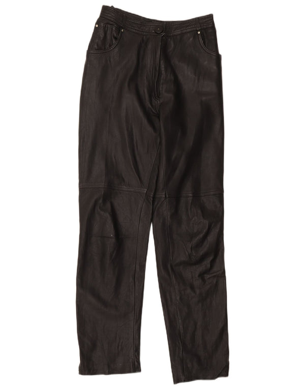 Calça feminina vintage de couro cintura alta UE 40 médio W28 L31 preta