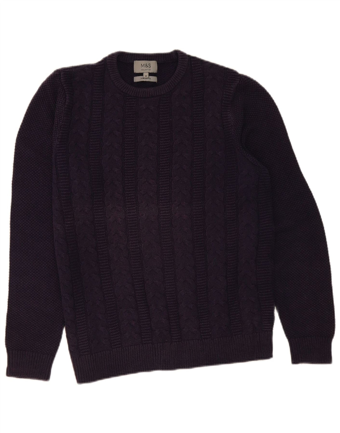 Suéter masculino MARKS & SPENCER com gola redonda, algodão roxo médio