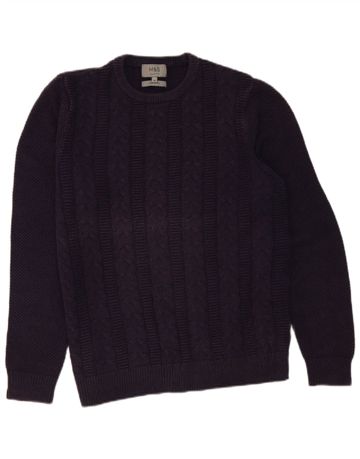 Suéter masculino MARKS & SPENCER com gola redonda, algodão roxo médio