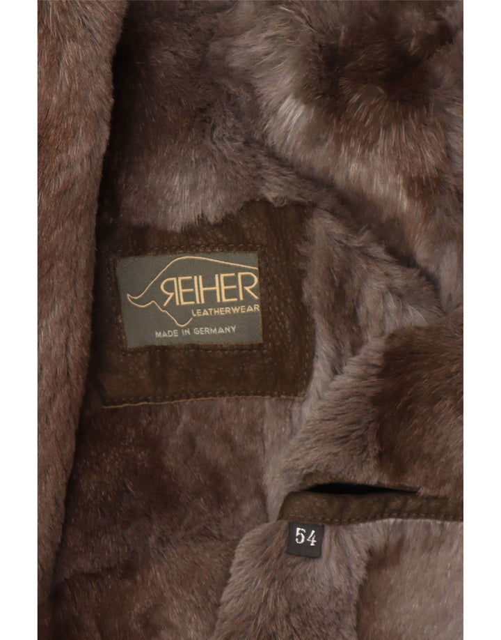 Colete masculino REIHER com forro de shearling em couro EU 54 2XL couro cinza patchwork