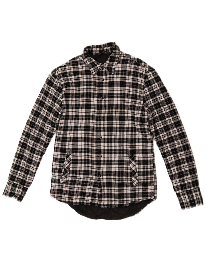 Camisa masculina de flanela Lumberjack da Zara, pequena, preta, xadrez, algodão