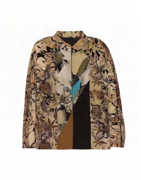 Gerry Weber Jaqueta bomber feminina superdimensionada UE 40 médio cáqui floral modal