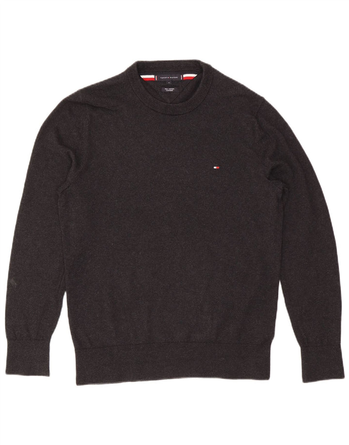 Suéter masculino Tommy Hilfiger com gola redonda e algodão cinza médio