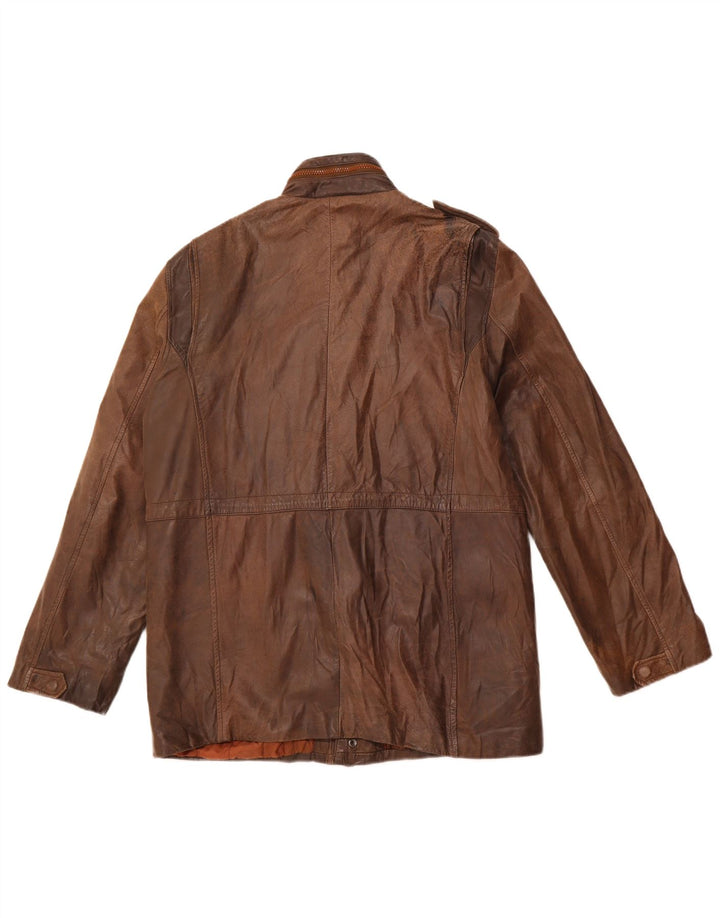 Jaqueta de couro militar masculina vintage Reino Unido 38 couro marrom médio
