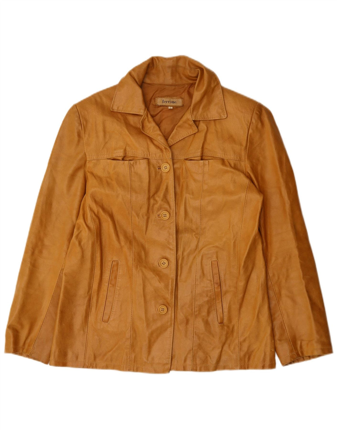 Jaqueta de couro feminina FERRONE Reino Unido 16 grande couro marrom