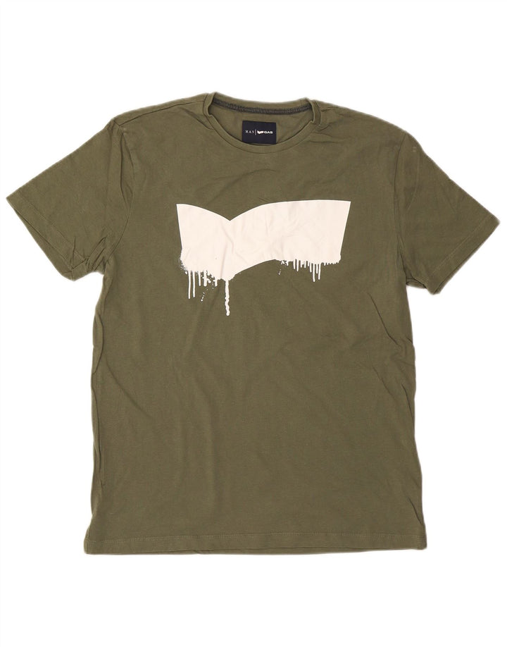 Camiseta gráfica masculina GAS Top grande de algodão cáqui