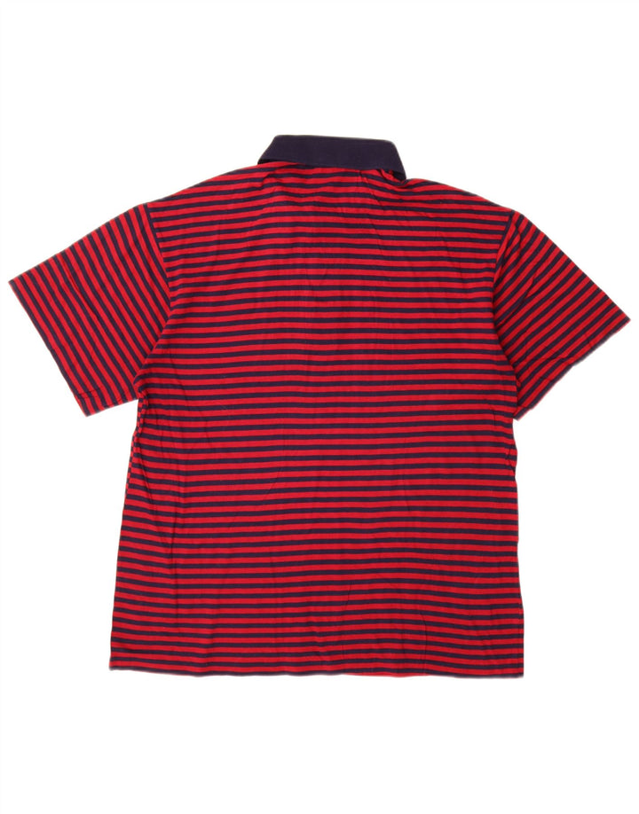 Camisa polo masculina Lacoste tamanho 4 algodão listrado vermelho médio