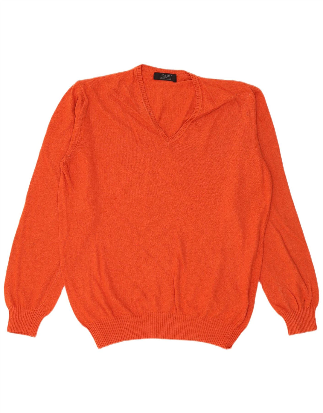 Zara Suéter masculino com decote em V XL laranja viscose