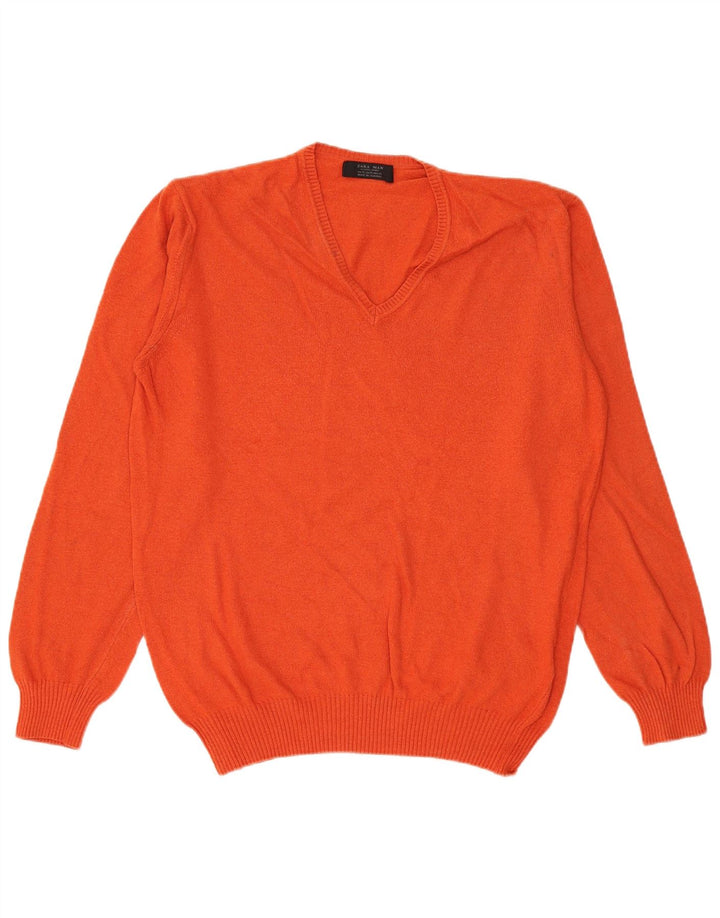 Zara Suéter masculino com decote em V XL laranja viscose