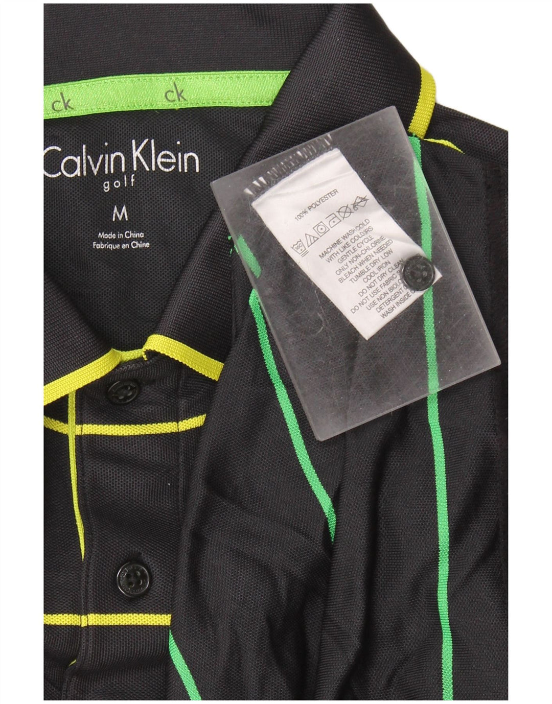Camisa polo masculina de golfe Calvin Klein poliéster listrado preto médio