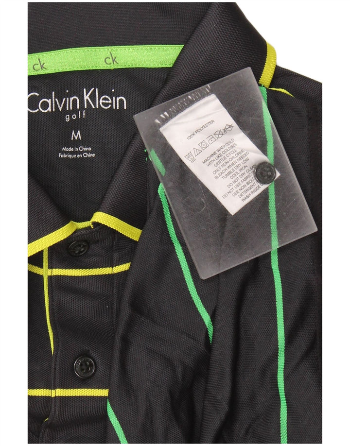 Camisa polo masculina de golfe Calvin Klein poliéster listrado preto médio