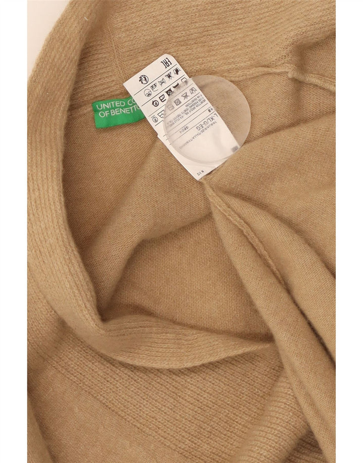 Suéter feminino Benetton Longline aberto cardigan Reino Unido 16 grande lã bege