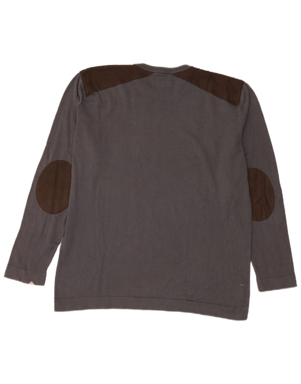 Zara Mens Crew Neck Jumper Sweater XL Grey Colourblock Cotton