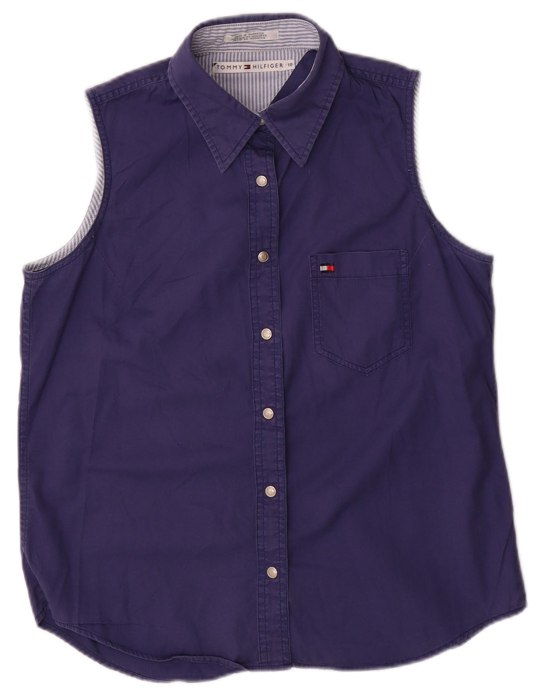 Blusa feminina Tommy Hilfiger sem mangas EUA 10 grande algodão azul marinho