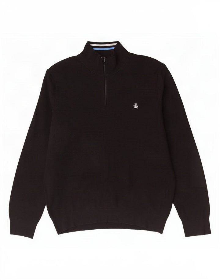 Suéter masculino Penguin com zíper e gola XL de algodão preto