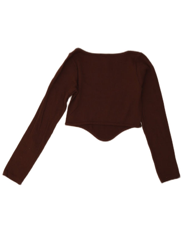 Zara Top curto feminino manga comprida Reino Unido 4 XS Borgonha