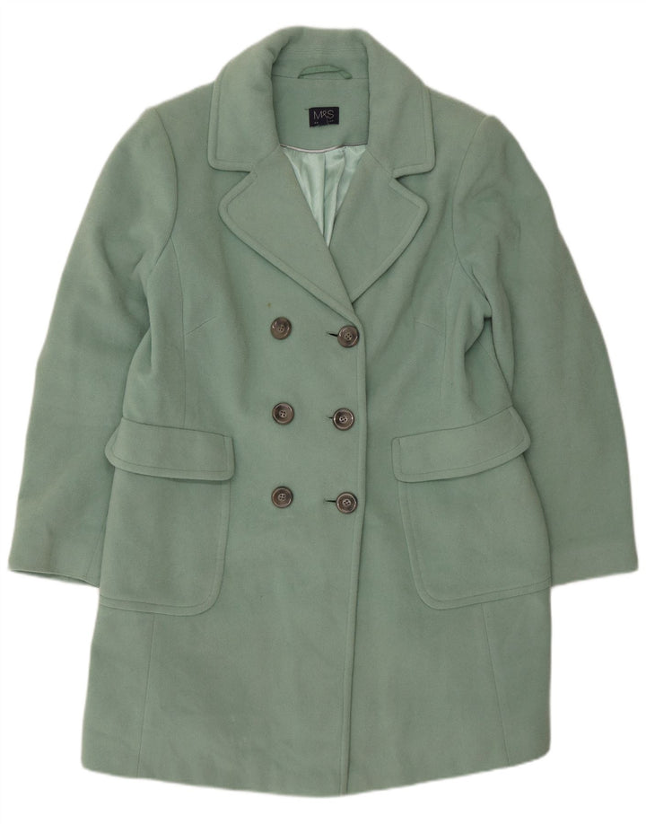 Casaco feminino Marks & Spencer com peito duplo Reino Unido 16 grande lã verde