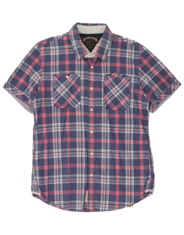 Camisa masculina de manga curta Tommy Hilfiger XL azul marinho xadrez algodão