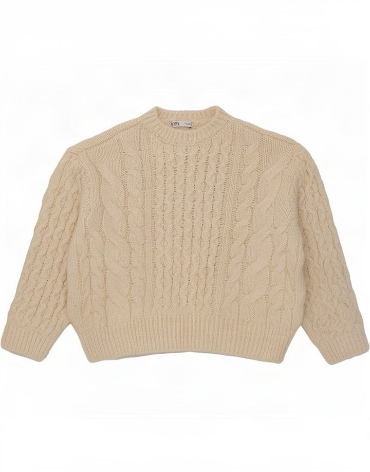Zara Suéter feminino oversized com gola redonda UK 12 Médio Off White