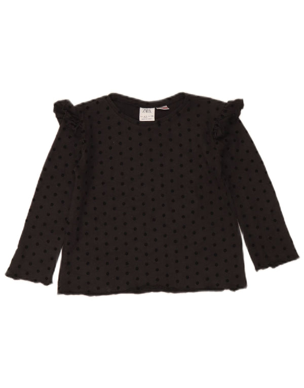 Zara Blusa feminina manga comprida top 4-5 anos preto bolinhas viscose
