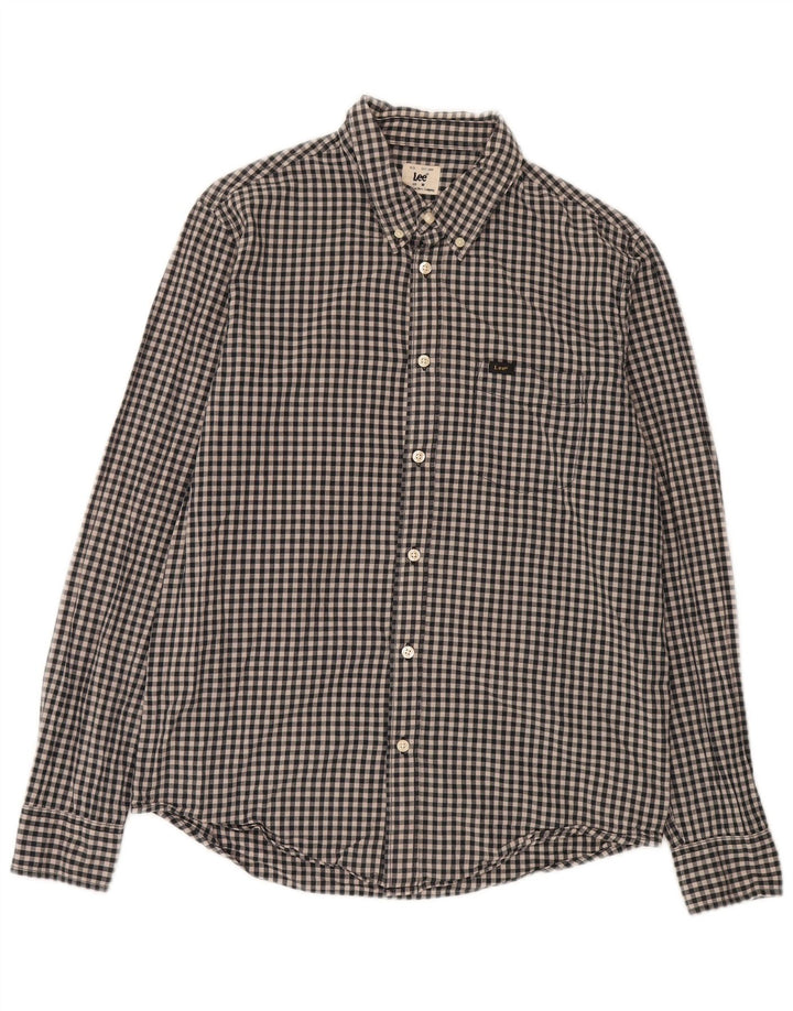 Camisa masculina Lee algodão guingão preto médio