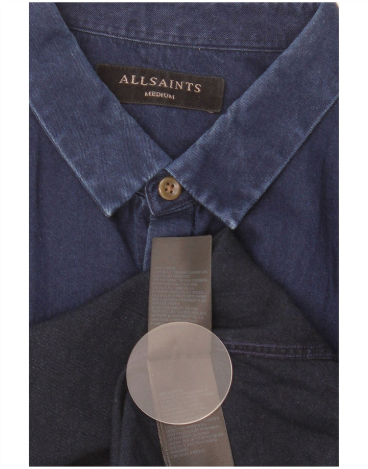 Camisa masculina All Saints de algodão azul marinho médio