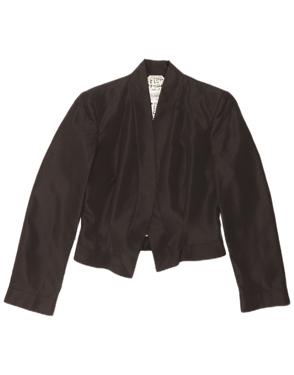 Jaqueta blazer aberta feminina Gianfranco Ferre Reino Unido 10 pequeno acetato preto