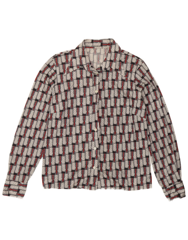Camisa feminina vintage UK 16 grande geométrica multicolorida