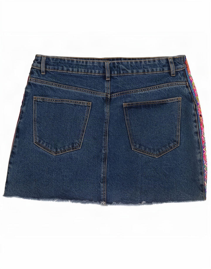 Mini saia jeans feminina Zara médio W28 azul geométrico