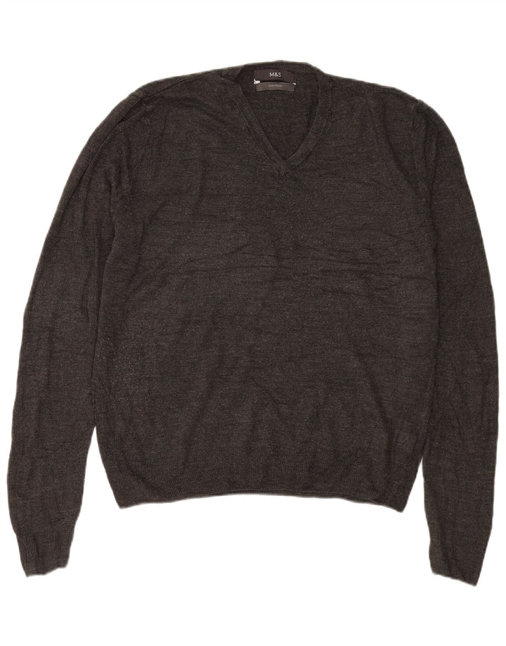 Suéter masculino Marks & Spencer com decote em V grande acrílico cinza