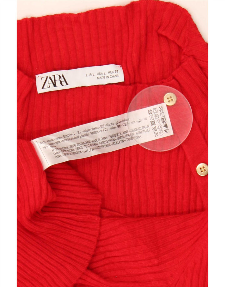 Suéter feminino Zara com gola tartaruga Reino Unido 14 grande viscose vermelha