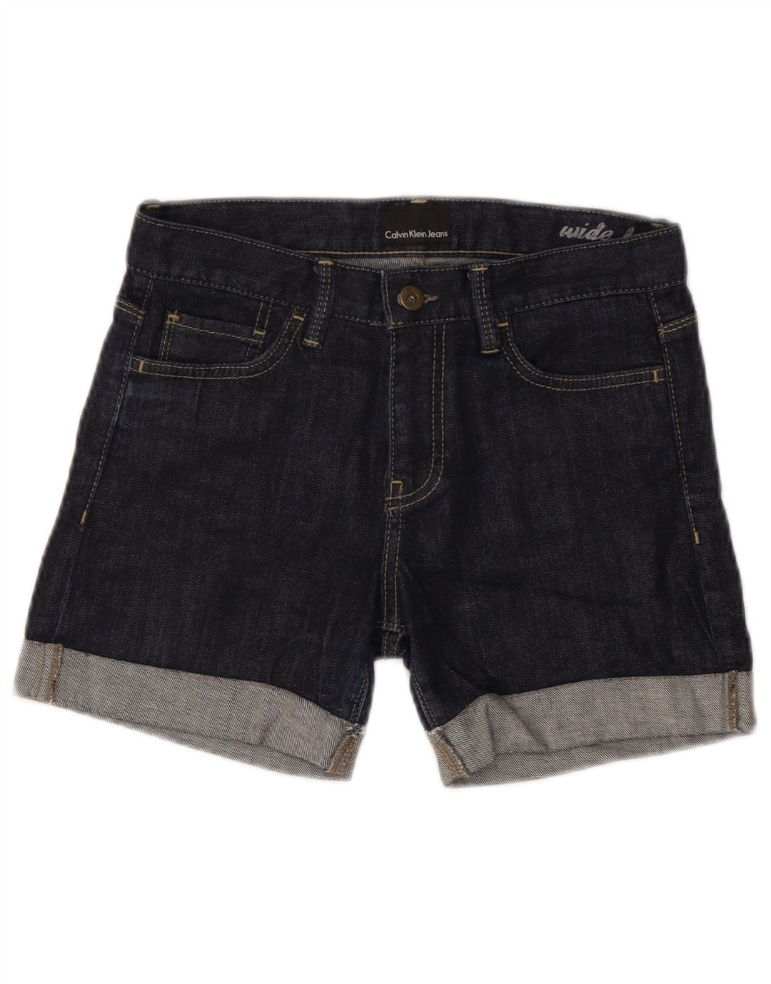 Calvin Klein Shorts jeans feminino de perna larga W28 médio azul marinho
